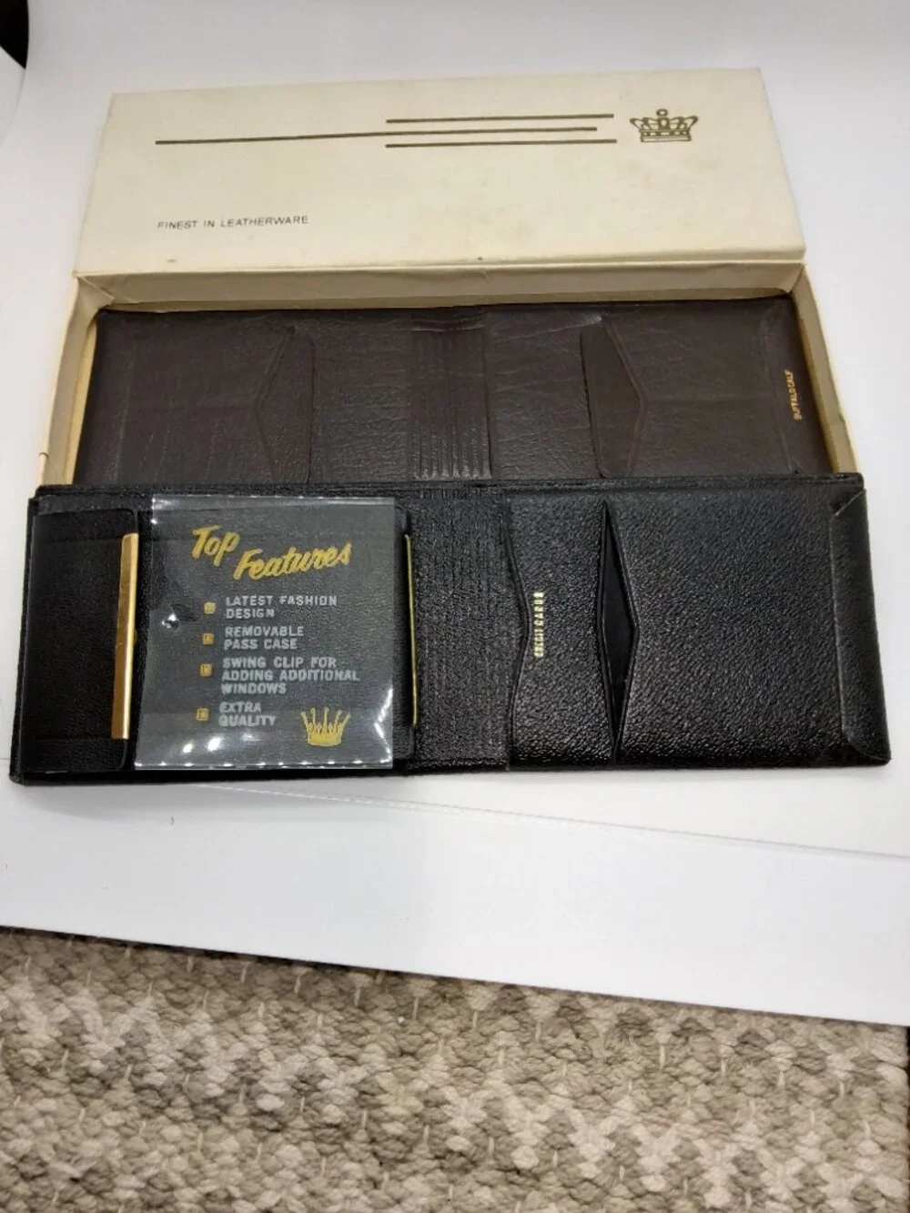 2 Buffalo Calf Wallets, New/Old Stock, Brown & Black w/Jet Swing & Original Box